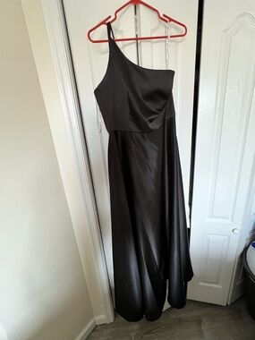 One-Shoulder Black Satin Evening Dress